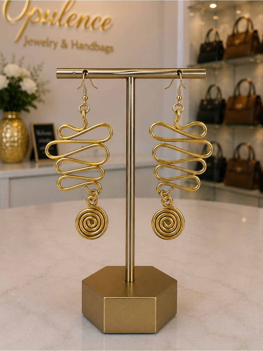 Handmade Gold Spiral Squiggle Earrings